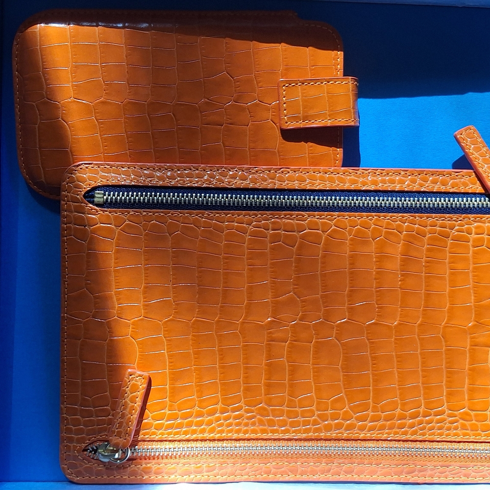 Smythson Phone Sleeve And Multi-Zip Pouch Set - Orange Mara